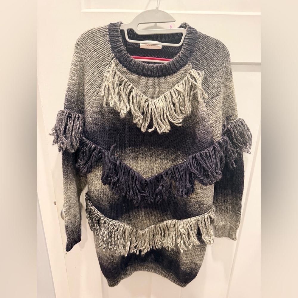 Boho Fringe Ombre Knit Sweater Western Fringe Pullover one size fits most